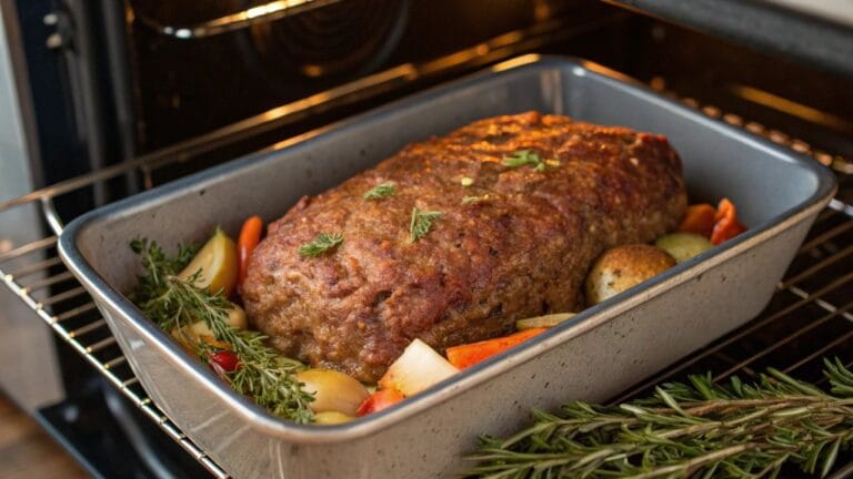 Perfectly baked 1 lb meatloaf on a plate garnished with fresh parsley