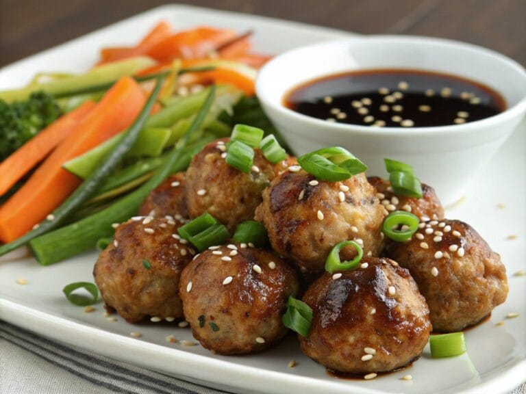 Platter of Asian turkey meatballs with dipping sauces