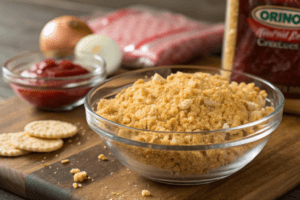 Crushed Ritz crackers or saltine crackers as a substitute for breadcrumbs.(breadcrumbs in meatloaf)